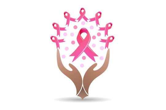 Hands care awareness ribbon breast cancer icon logo vector image