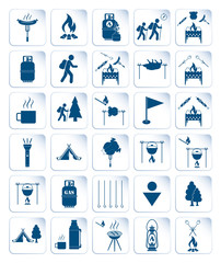 Set of travel and camping equipment icons