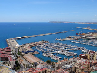Panoramic view over the city and the port of Alicante from the Castle of Santa Barbara in Alicante