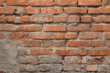 Empty red brick vintage wall textured background.