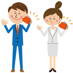 ポップなスーツを着た男女が財布