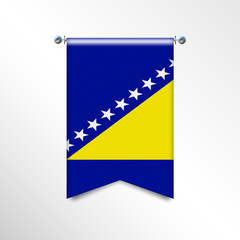 The national flag of the Bosnia Herzegovina with texture. Triangle flag hanging on a pole. Vertical austrian icon flag for background, banner, web site, logo. Official sign of the country of the EC.