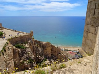 Fototapeta na wymiar Panoramic view over the sand beach of Alicante from the Castle of Santa Barbara in Alicante
