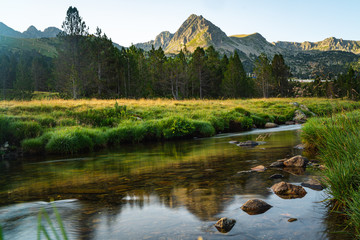 Mountain river landscape in Pyrenees.