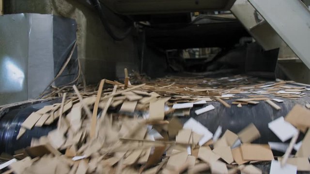 pile of used paper transported by production line at plant