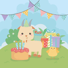 cute goat animal farm in birthday party scene
