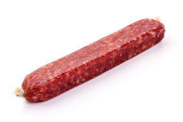 Dried Square sausage, dry salami, isolated on white background