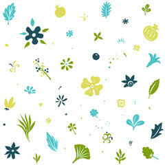 floral seamless tileable pattern with stylized plants and flowers