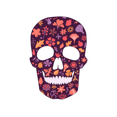stylized human skull rich ornated with different floral doodles
