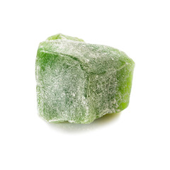 Turkish delight. Mint rahat locum, one piece of sweet oriental delights in powered sugar. Close-up view.