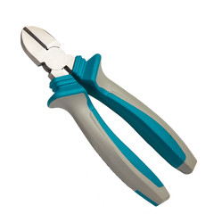 Green and grey cutting plier isolated on white background, hand tool