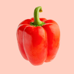 red bell pepper or paprika isolated on a pink background, for design