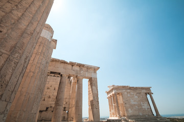 Temple of Athena Nike on the Acropolis of Athens against the light, Greece