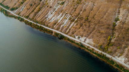A lake at the bottom of a valley.