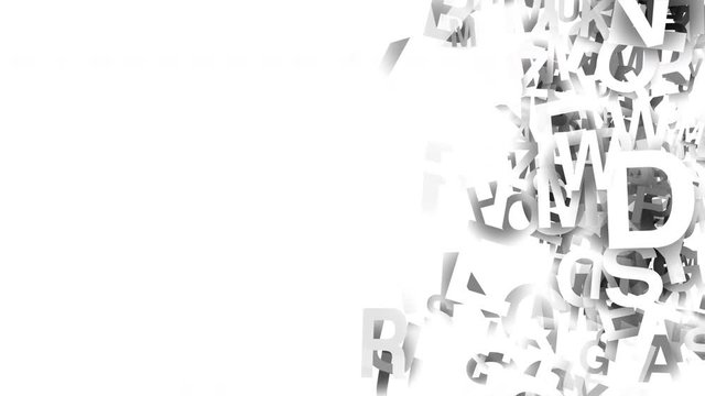 A collection of letters slow moving randomly on an isolated white background, 3D abstract animation with random letters