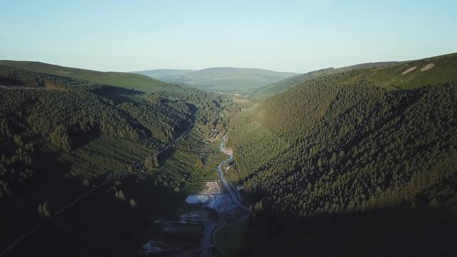 Aerial view over the valley at Wicklow Mountains, in Wicklow Ireland.