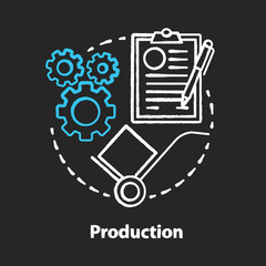 Production chalk concept icon. Manufacturing process idea. Industrial sector. Factory and engineering. Product fabrication and construction. Primary industry. Vector isolated chalkboard illustration