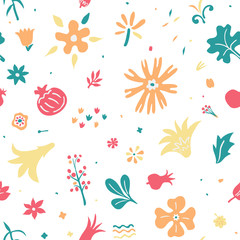 Naklejka premium floral seamless tileable pattern with stylized plants and flowers