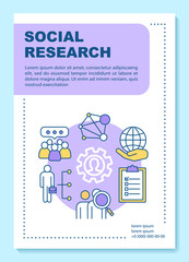 Social research poster template layout. Social poll, survey. Community analysis. Banner, booklet, leaflet print design with linear icons. Vector brochure page layouts for magazines, advertising flyers