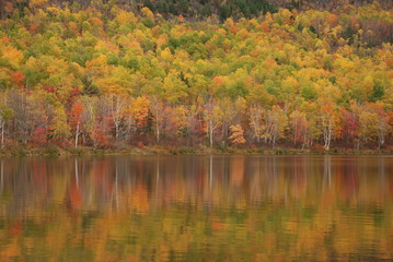 Fototapeta premium Zdjęcie krajobrazu upadku liści odzwierciedlenie na jeziorze