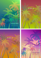 Fototapeta premium Tropic colorful backgrounds collection with palm tree silhouettes and space for text. Design elements. Vector illustration.