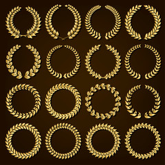 Set of golden laurel wreaths. Vector illustration.