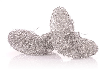 Group of two whole metal cleaning kitchen sponge isolated on white background