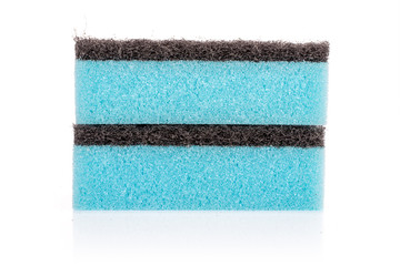 Group of two whole blue cleaning kitchen sponge isolated on white background