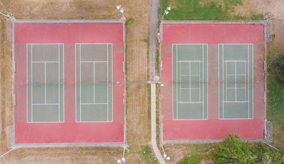 Tennis playing field, filmed from a high point, shot from a height