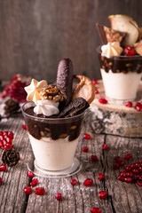 St. Valentine's Day, Mother's Day, Birthday Dessert. Delicate mousse with raspberries, tiramisu, strawberries and kiwi. A festive dessert in the shape of a heart.