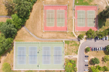 Tennis playing field, filmed from a high point, shot from a height