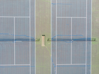 Tennis playing field, filmed from a high point, shot from a height