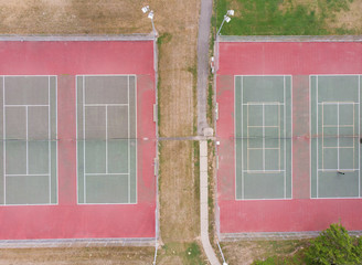 Tennis playing field, filmed from a high point, shot from a height