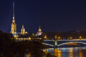 Naklejka na ściany i meble Peter and Paul Cathedral at night, Saint Petersburg