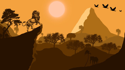 silhouette of Lion on top of mountain