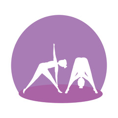 silhouette of girls couple practicing pilates