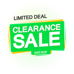 Clearance Sale, offer tag, discount banner design template, limited deal, vector illustration