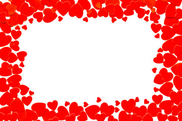 Frame with hearts for present carts design on white background top view space for text