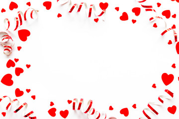 Heart frame for present carts on white background top view mock-up