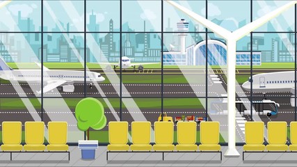 Generic airport, loopable cartoon animation