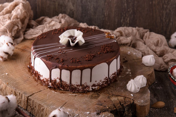 Cake Flower.  White biscuit, cream, cherry in juice