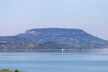 Lake Balaton with the Badacsony mountain in the background.