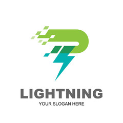 Fototapeta premium letter p pixel logo design element , letter p with thunder design template