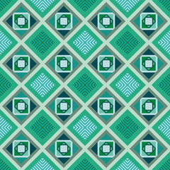 Fototapeta na wymiar decorated diamonds and squares in modern green monochromic seamless pattern design for textile, fabric, wallpaper, backgrounds, backdrops and creative surface designs. the tile is seamless. 