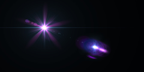 Lens flare light over black background. Easy to add overlay or screen filter over photos.