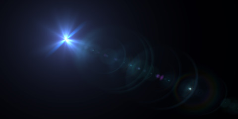 Lens flare light over black background. Easy to add overlay or screen filter over photos.
