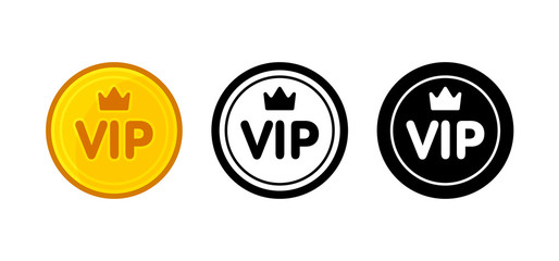 Vip icon set: golden color, black and white, outline. Isolated vector sign symbol