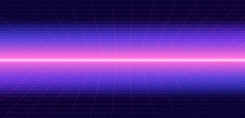 Future retro line background of the 80s. Vector futuristic synth retro wave illustration in 1980s posters style