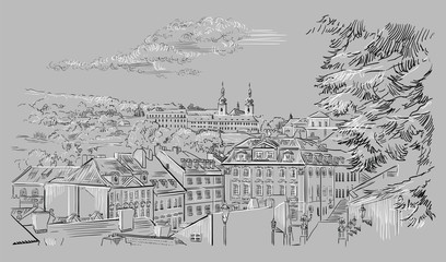 Grey vector hand drawing Prague 3