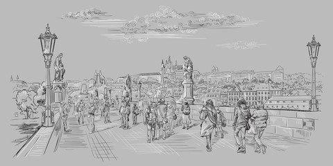Grey vector hand drawing Prague 7